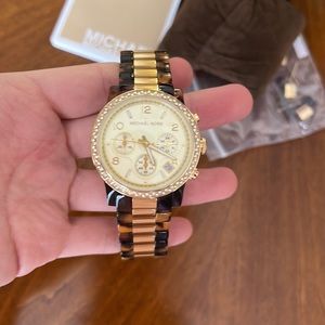 Michael Kors Tortoise Gold Tone Pave Watch